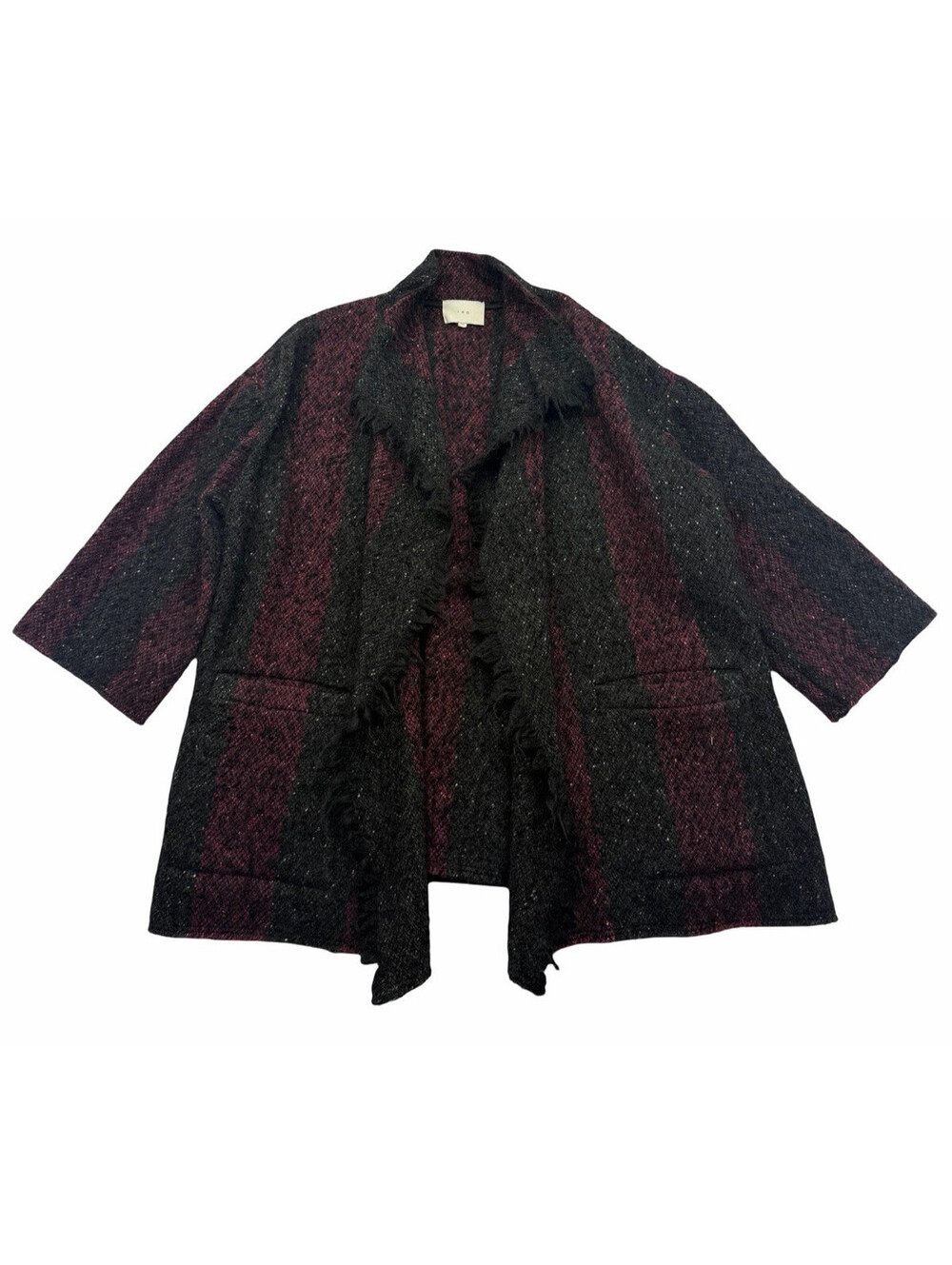 IRO Beverly Fringed Wool Blend Striped Knit Jacket Burgundy Black Size FR 38 | 6